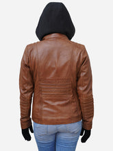 Load image into Gallery viewer, Real Lambskin Brown Leather Hoodie Jacket For Women