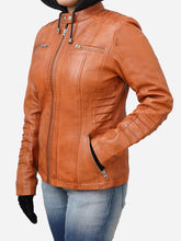Load image into Gallery viewer, Women&#39;s Tan Brown Real Lambskin Hooded Leather Jacket