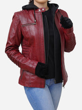 Load image into Gallery viewer, Real Lambskin Brown Leather Hoodie Jacket Women