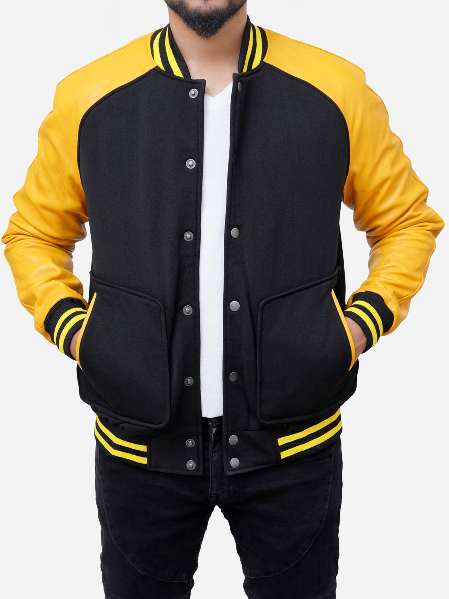 Custom Wool Blend Varsity Jacket with Leather Sleeves