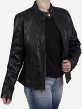 Load image into Gallery viewer, Zaneta Women&#39;s Black Slim Fit Leather Jacket - Peter Sign