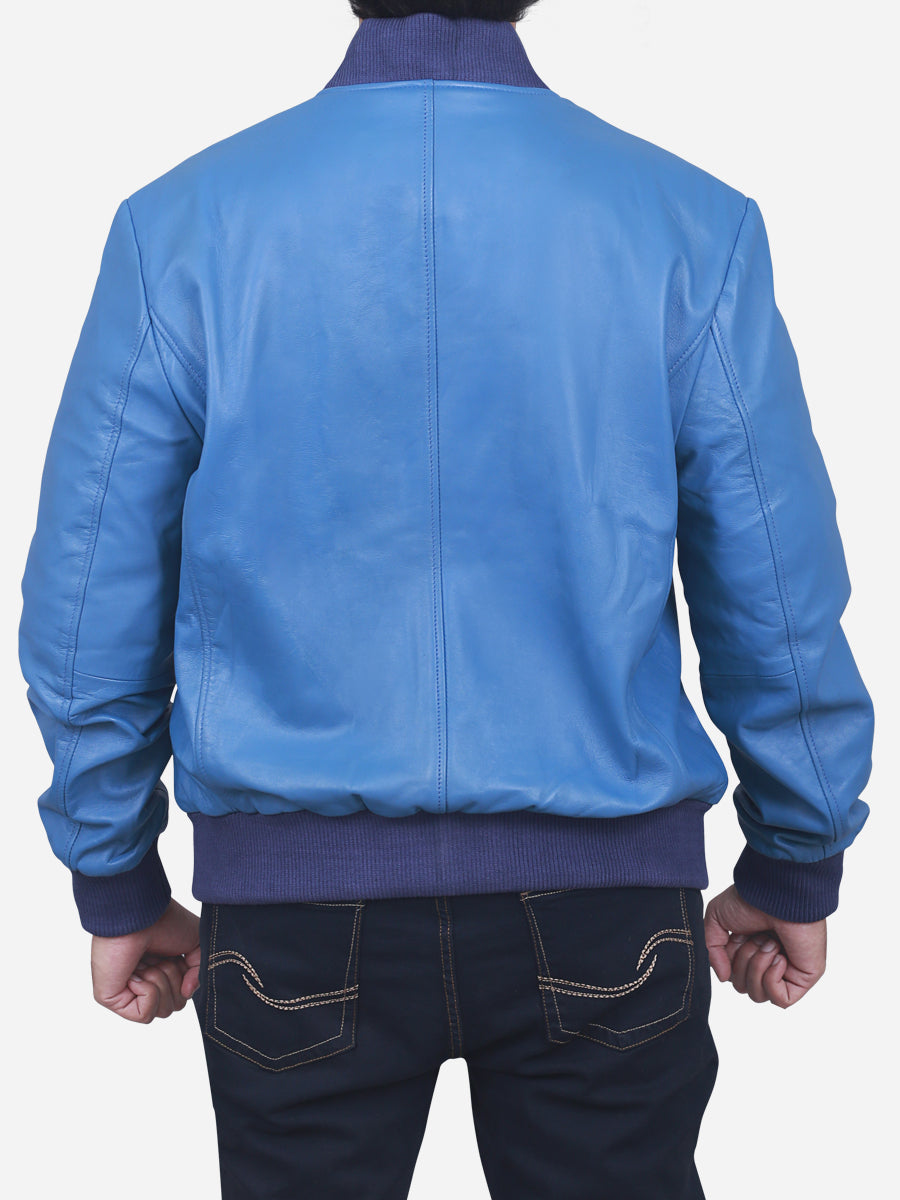 Luis Men's Blue Bomber Leather Jacket
