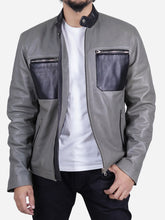Load image into Gallery viewer, Gavin Men&#39;s Grey Biker Leather Jacket - Peter Sign