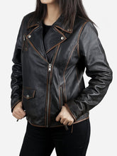 Load image into Gallery viewer, Daniela Women&#39;s Dark Brown Biker Leather Jacket - Peter Sign