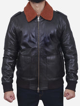 Load image into Gallery viewer, Regan Brown Shearling Collar Bomber Leather Jacket - Peter Sign