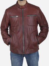 Load image into Gallery viewer, Maroon mens leather jacket