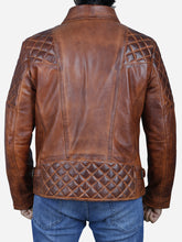 Load image into Gallery viewer, Knight Men&#39;s Vintage Motorcycle Brown Leather Jacket - Peter Sign
