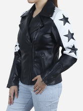 Load image into Gallery viewer, womens star patched leather jacket