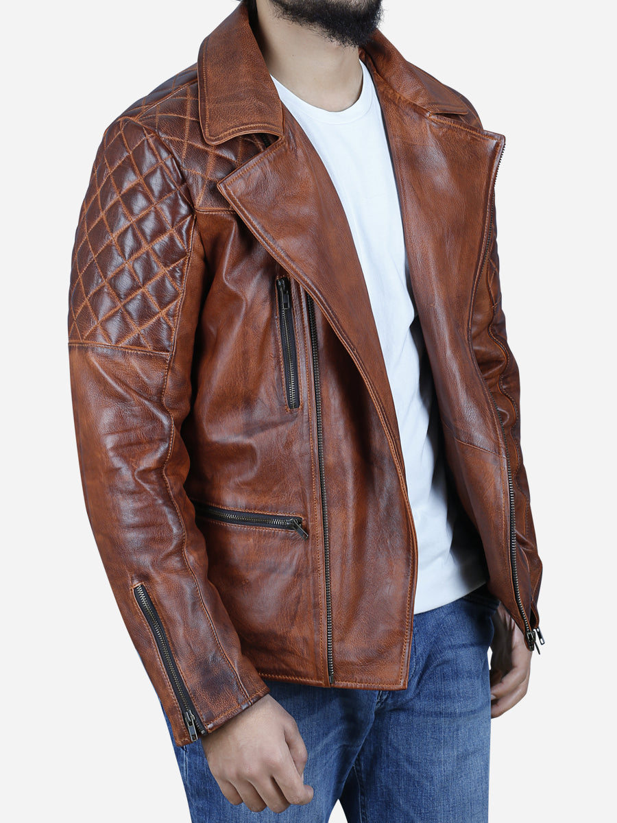 Knight Men's Brown Vintage Motorcycle Leather Jacket