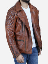 Load image into Gallery viewer, Knight Men&#39;s Vintage Motorcycle Brown Leather Jacket - Peter Sign