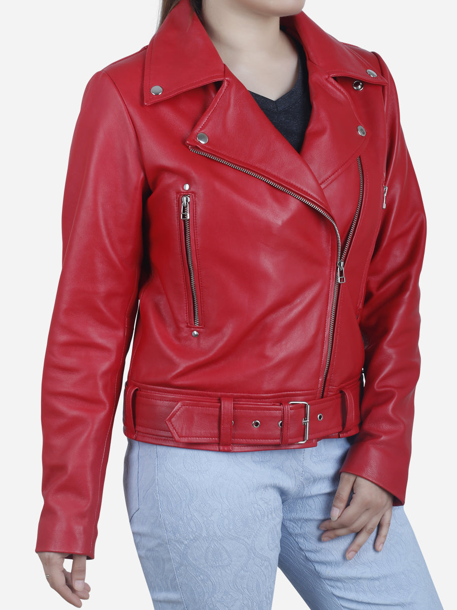 Women's Deep Red Leather Jacket Women Genuine Leather Jacket