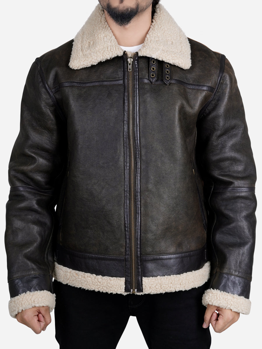 Zito Men's Brown Faux Shearling B3 Bomber Leather Jacket