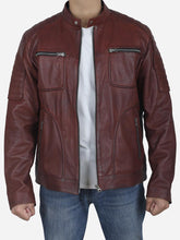 Load image into Gallery viewer, maroon biker jacket