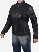 Load image into Gallery viewer, Zaneta Women&#39;s Black Slim Fit Leather Jacket - Peter Sign